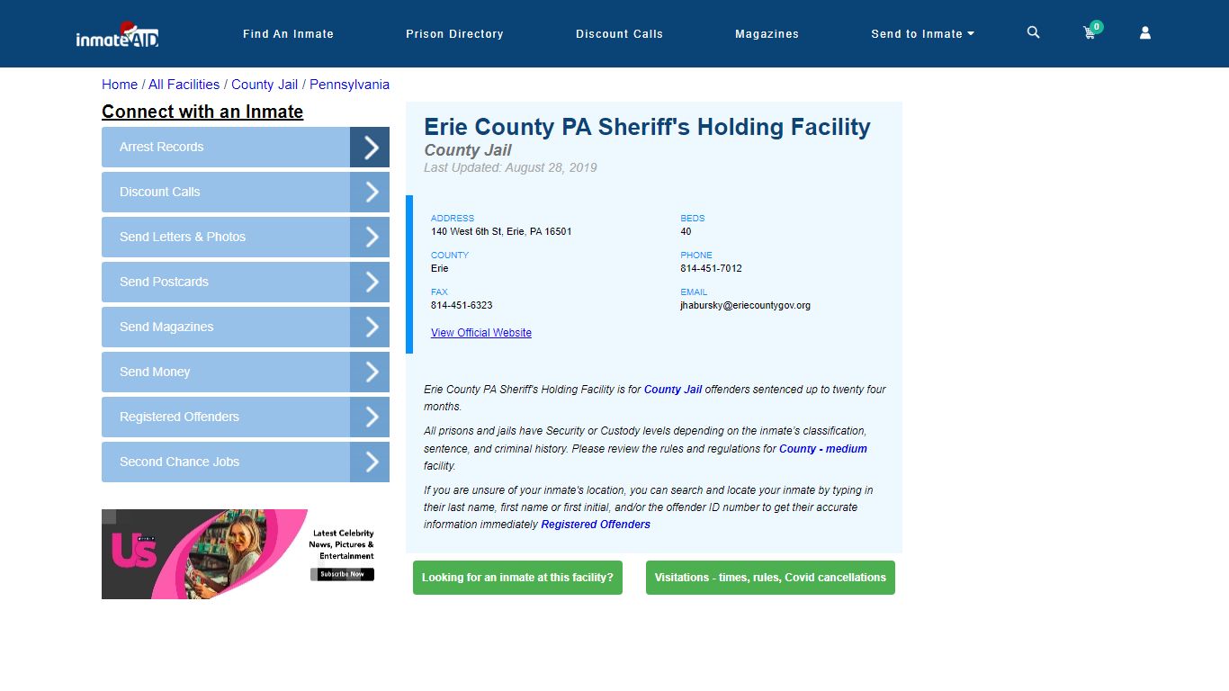 Erie County PA Sheriff's Holding Facility - Inmate Locator - Erie, PA